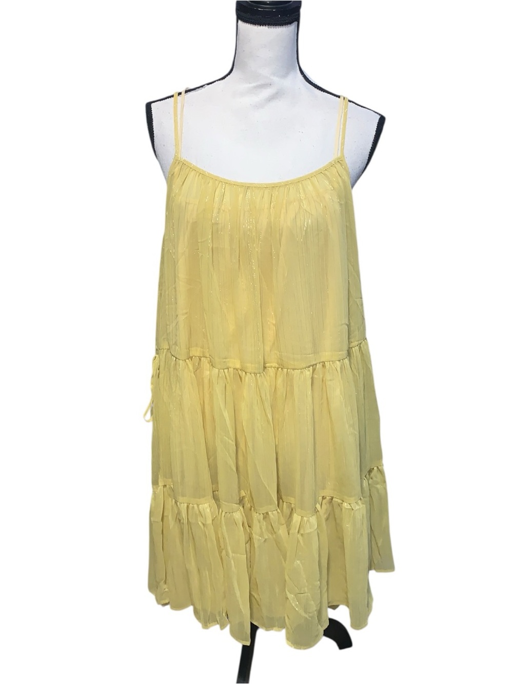 Wayf Clyde Metallic Thread Tiered Ruffle Dress Summer Yellow